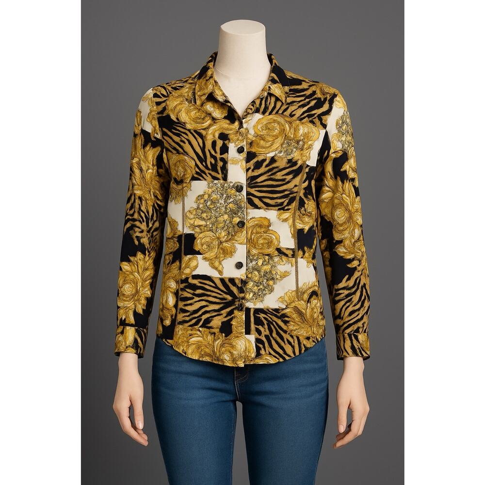Vintage First Option Baroque Print Button-Up Shirt Small – Made in USA – Rayon